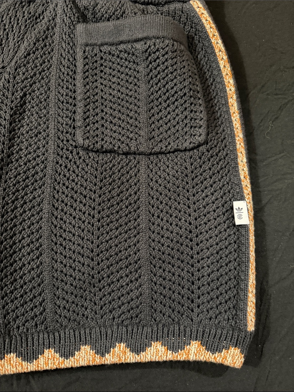 New Smoke grayish blue adidas clot Knit Drawstring Shorts with Gold Trim - Picture 4 of 4